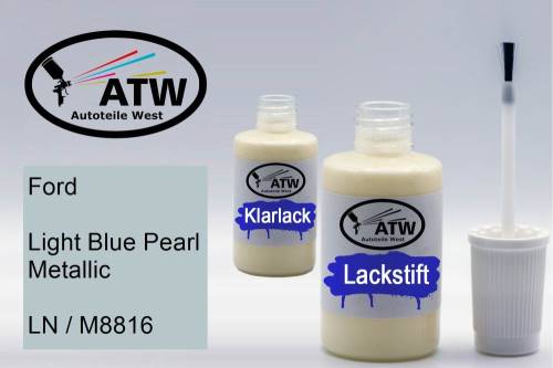 Ford, Light Blue Pearl Metallic, LN / M8816: 20ml Lackstift + 20ml Klarlack - Set, von ATW Autoteile West.